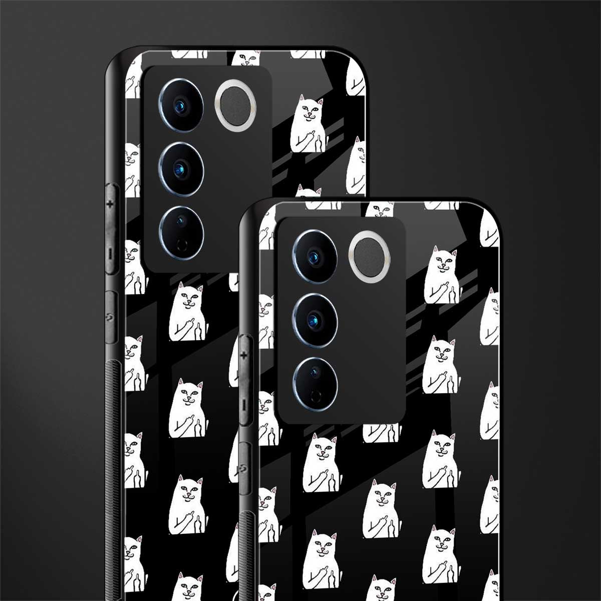 middle finger cat meme back phone cover | glass case for vivo v27 pro 5g
