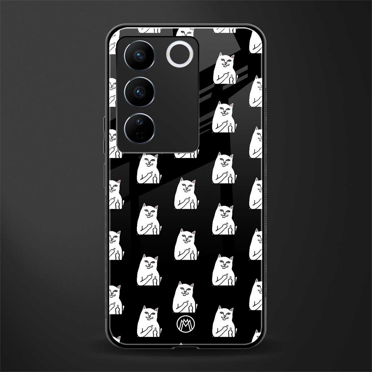 middle finger cat meme back phone cover | glass case for vivo v27 pro 5g
