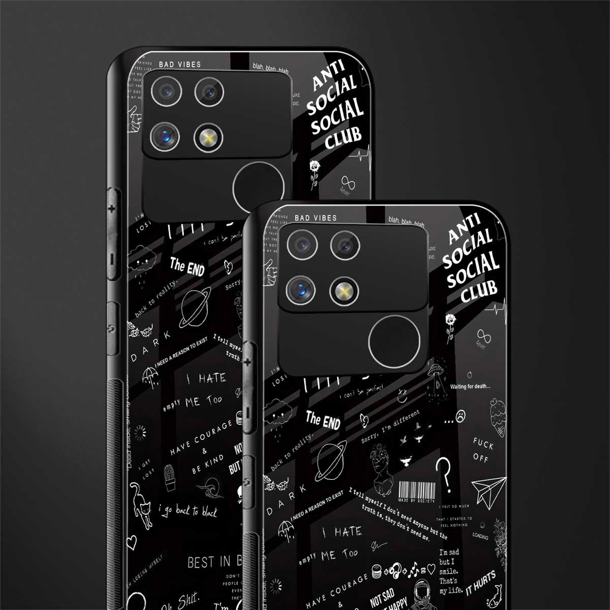 minimalistic black aesthetic collage back phone cover | glass case for realme narzo 50a
