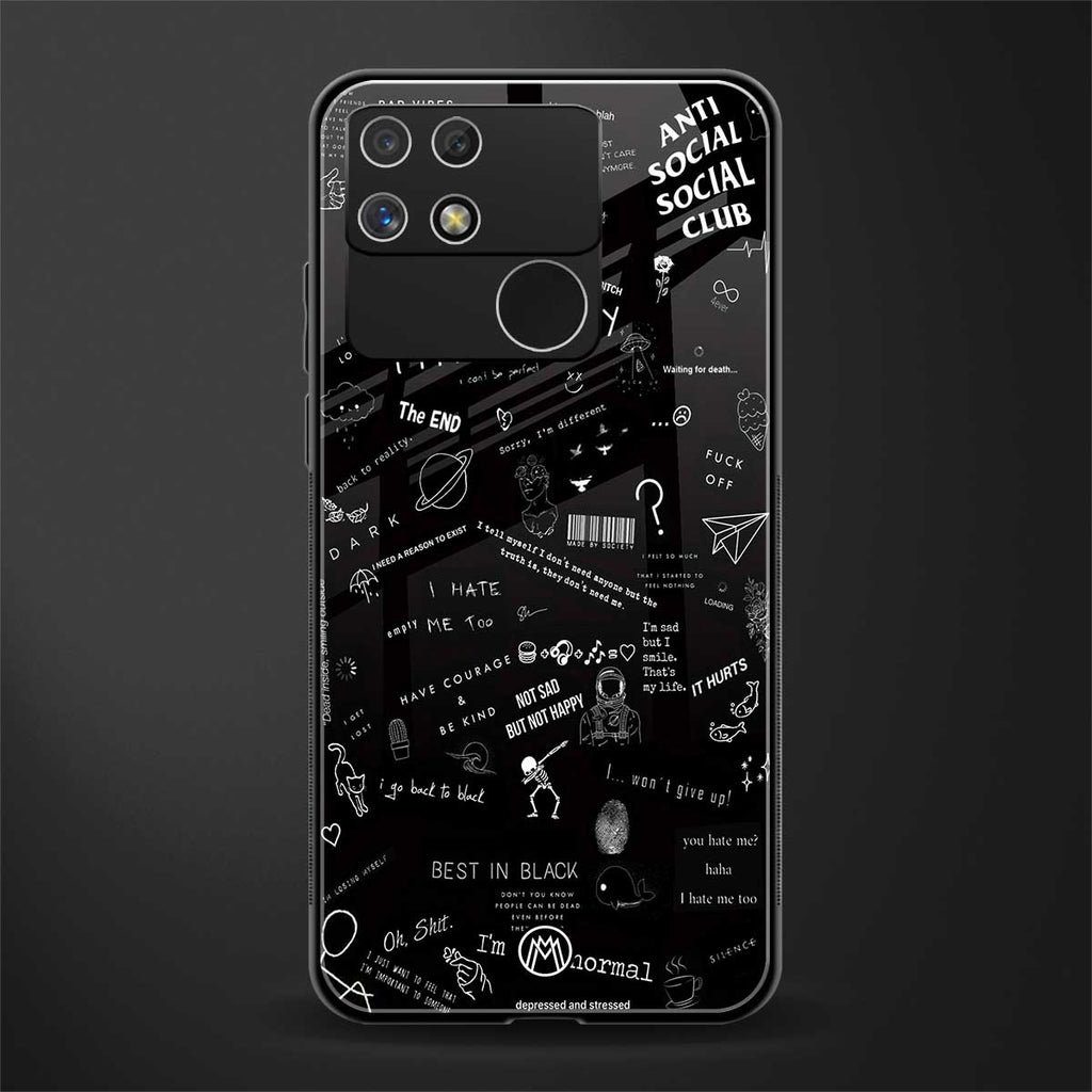 minimalistic black aesthetic collage back phone cover | glass case for realme narzo 50a