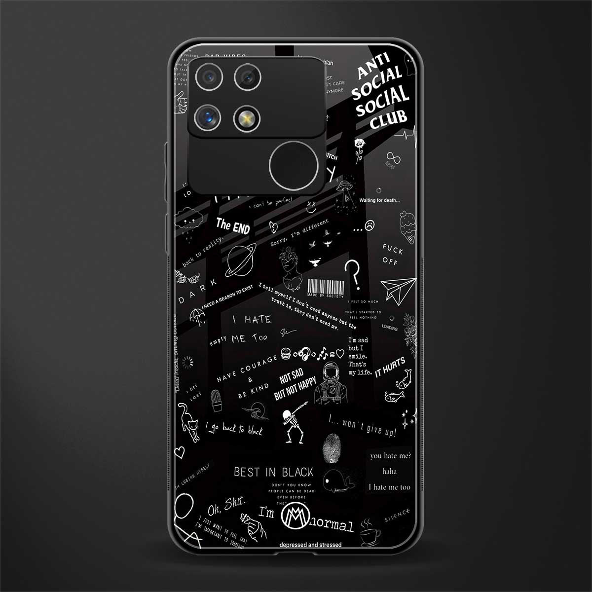 minimalistic black aesthetic collage back phone cover | glass case for realme narzo 50a