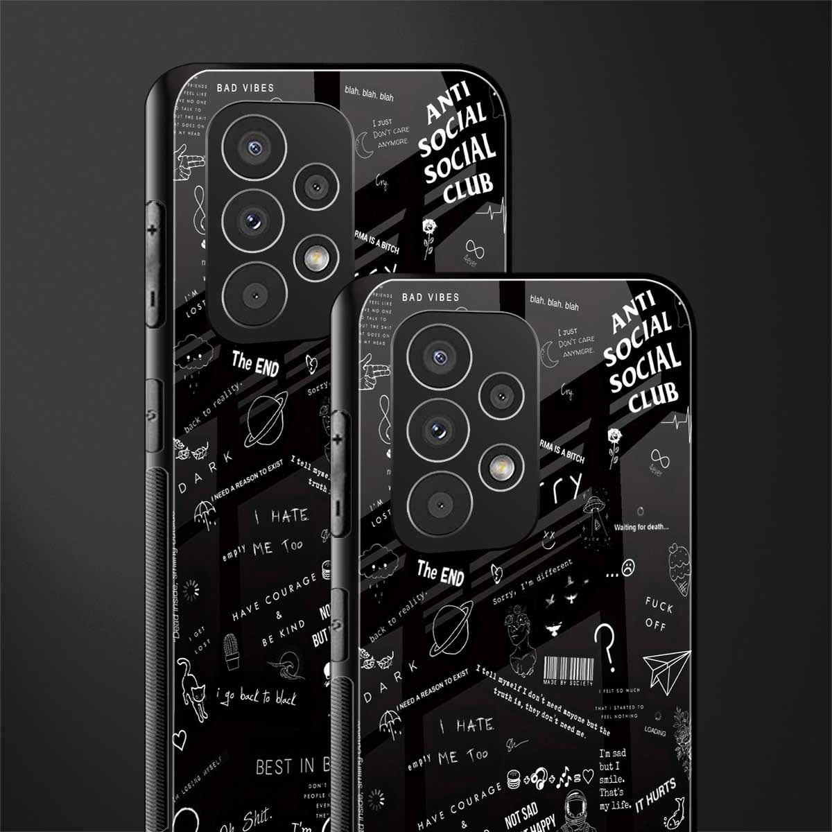 minimalistic black aesthetic collage back phone cover | glass case for samsung galaxy a73 5g