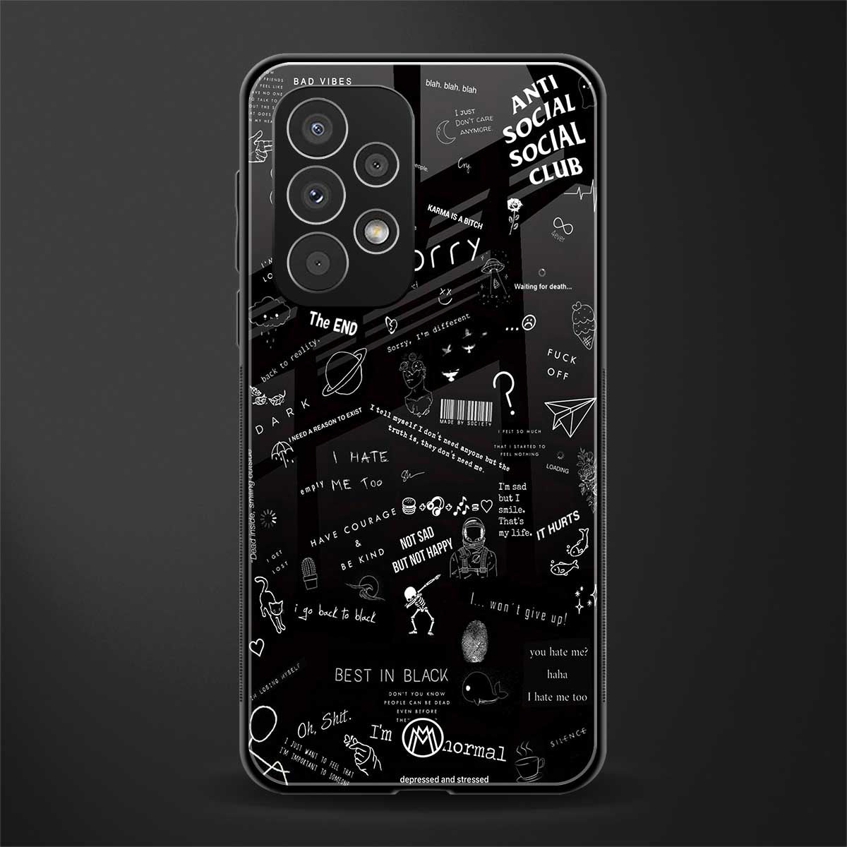minimalistic black aesthetic collage back phone cover | glass case for samsung galaxy a73 5g