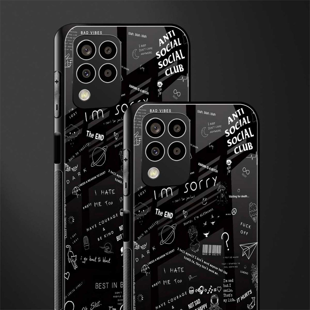 minimalistic black aesthetic collage back phone cover | glass case for samsung galaxy m33 5g