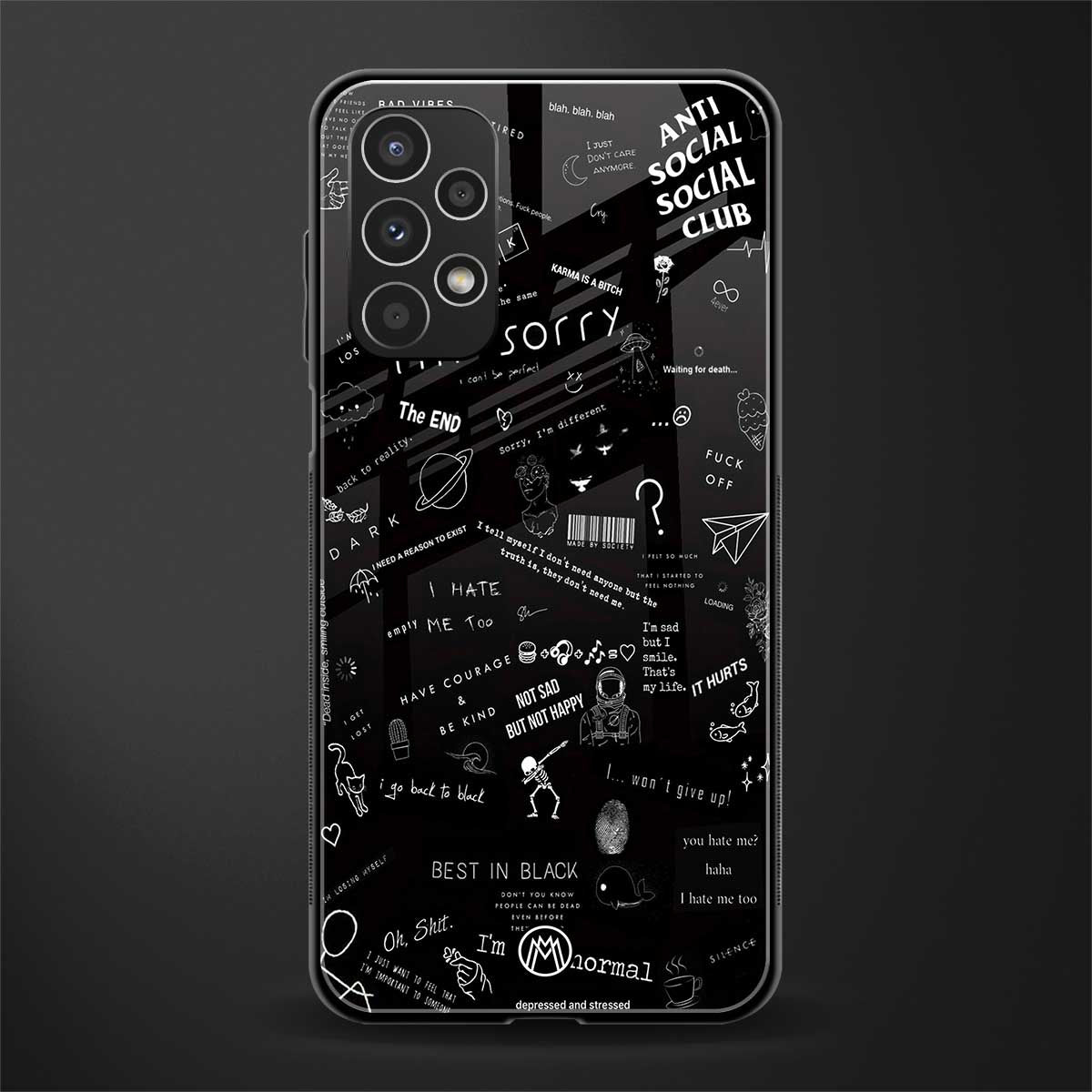 minimalistic black aesthetic collage back phone cover | glass case for samsung galaxy a13 4g