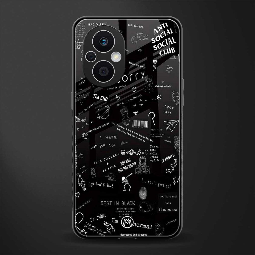minimalistic black aesthetic collage back phone cover | glass case for oppo f21 pro 5g