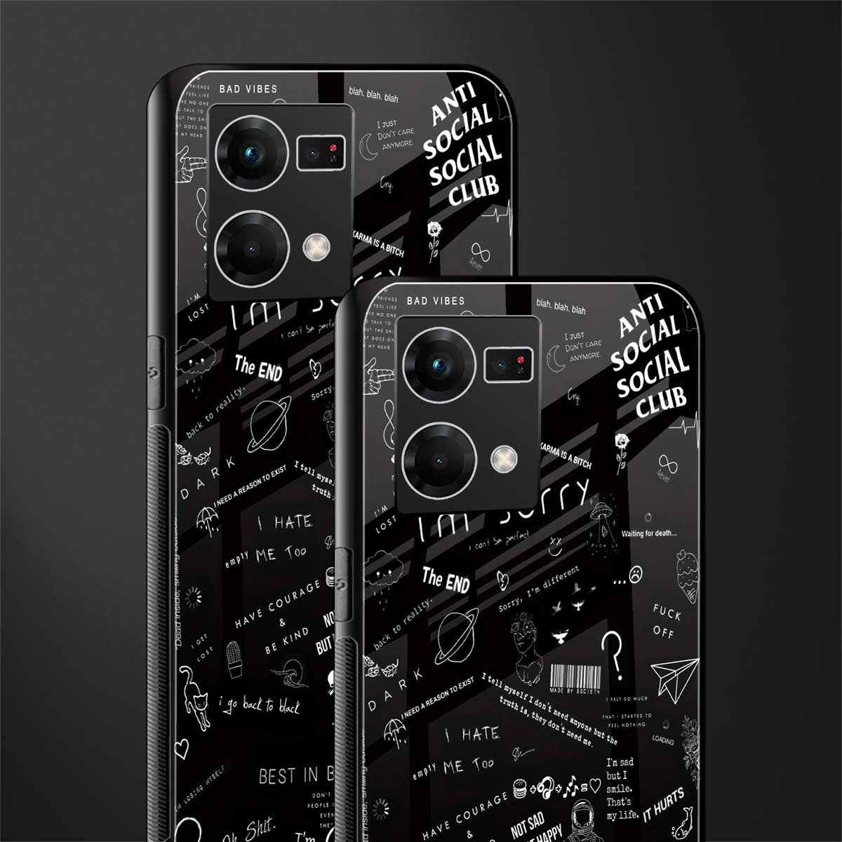minimalistic black aesthetic collage back phone cover | glass case for oppo f21 pro 4g