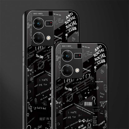 minimalistic black aesthetic collage back phone cover | glass case for oppo f21 pro 4g