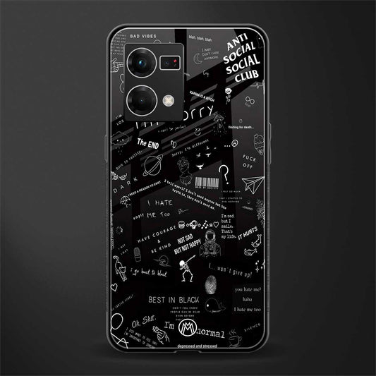 minimalistic black aesthetic collage back phone cover | glass case for oppo f21 pro 4g