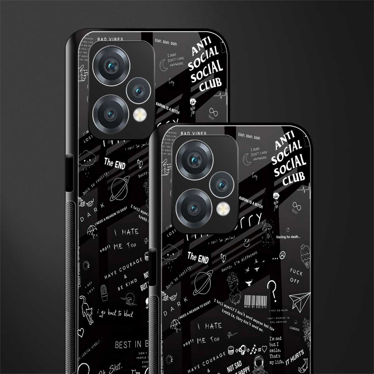 minimalistic black aesthetic collage back phone cover | glass case for oneplus nord ce 2 lite 5g