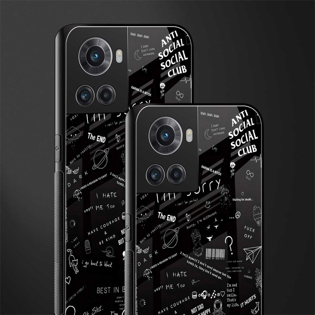 minimalistic black aesthetic collage back phone cover | glass case for oneplus 10r 5g