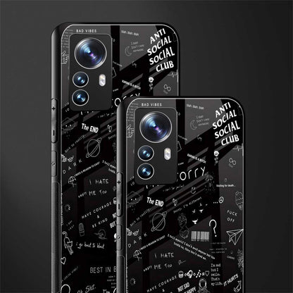 minimalistic black aesthetic collage back phone cover | glass case for xiaomi 12 pro