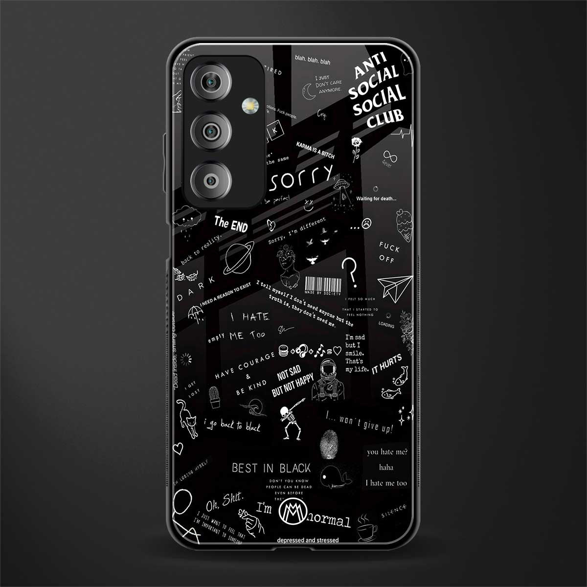 minimalistic black aesthetic collage back phone cover | glass case for samsung galaxy f23 5g