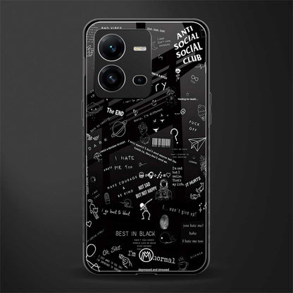 minimalistic black aesthetic collage back phone cover | glass case for vivo v25-5g