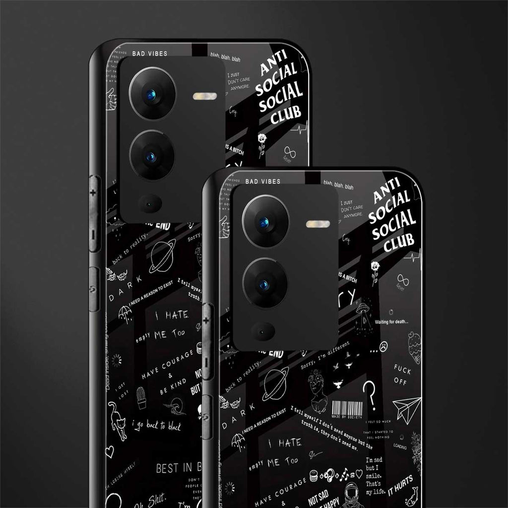 minimalistic black aesthetic collage back phone cover | glass case for vivo v25 pro 5g