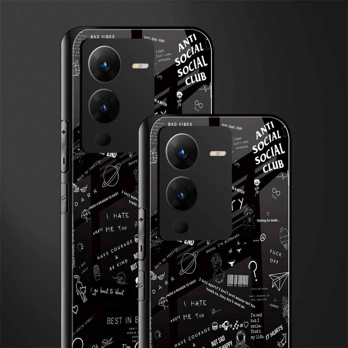 minimalistic black aesthetic collage back phone cover | glass case for vivo v25 pro 5g
