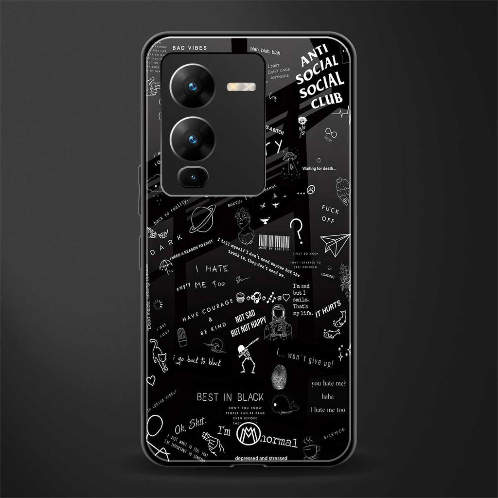 minimalistic black aesthetic collage back phone cover | glass case for vivo v25 pro 5g