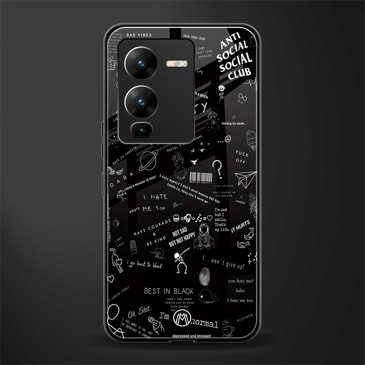 minimalistic black aesthetic collage back phone cover | glass case for vivo v25 pro 5g
