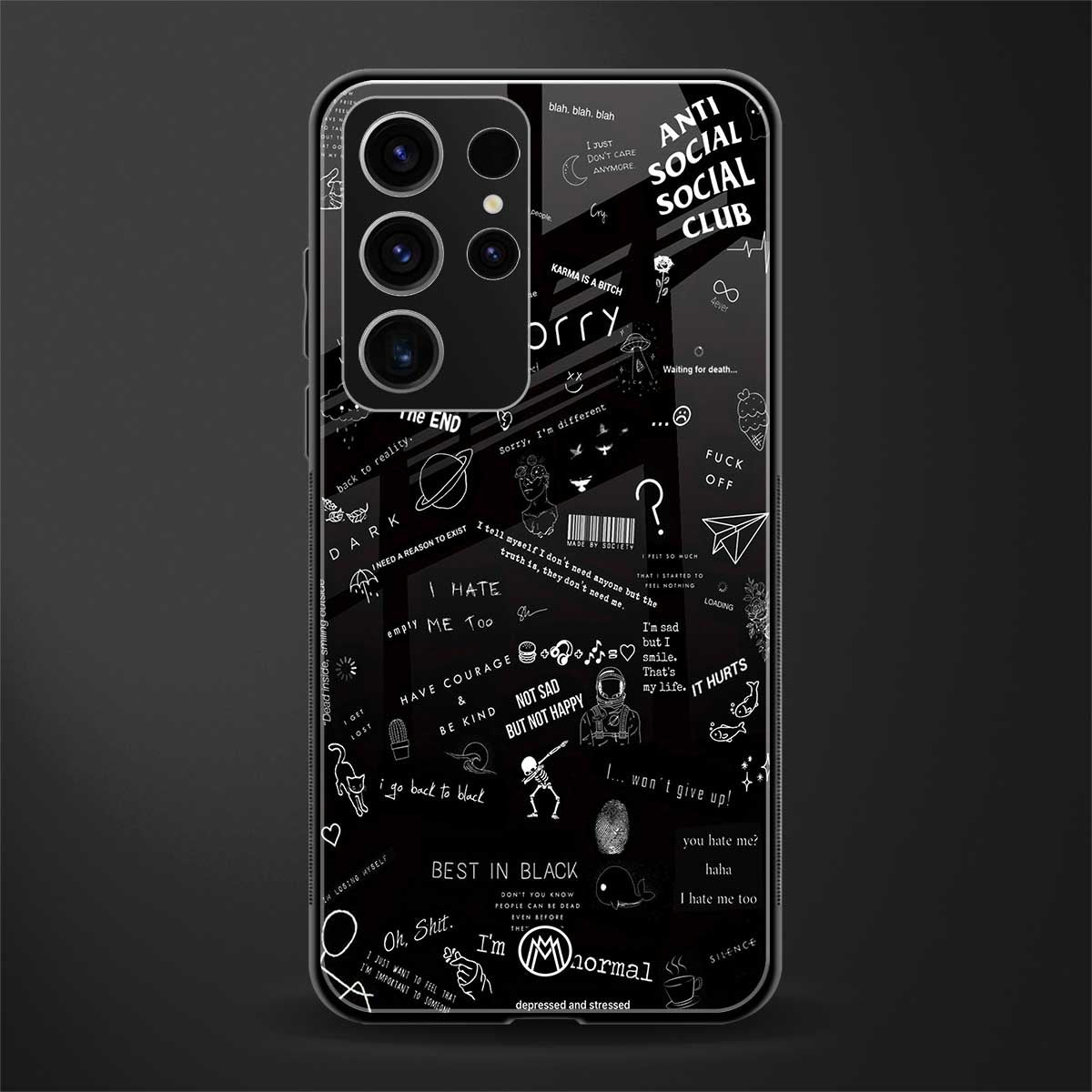 minimalistic black aesthetic collage glass case for phone case | glass case for samsung galaxy s23 ultra