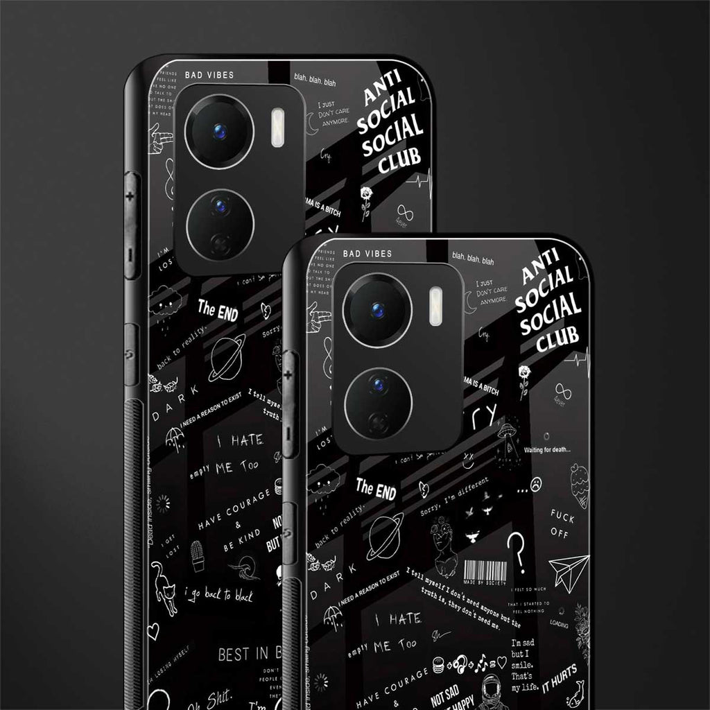 minimalistic black aesthetic collage back phone cover | glass case for vivo y16