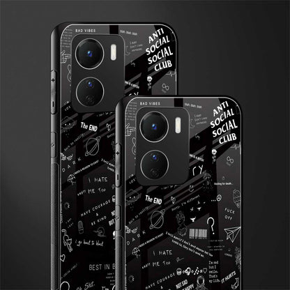 minimalistic black aesthetic collage back phone cover | glass case for vivo y16
