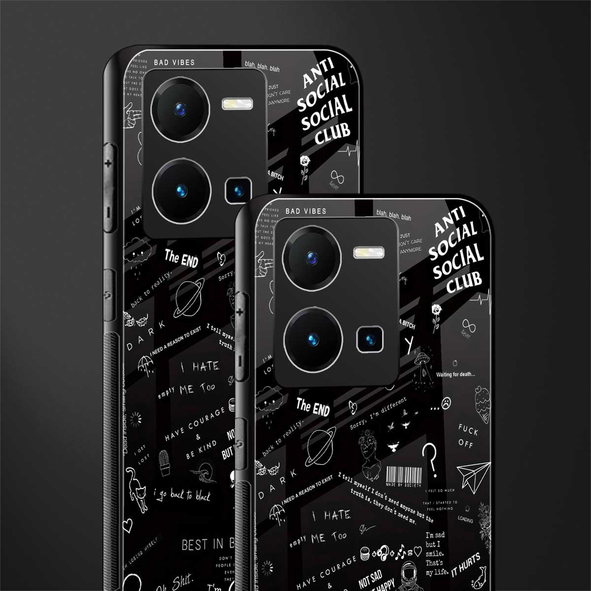 minimalistic black aesthetic collage back phone cover | glass case for vivo y35 4g