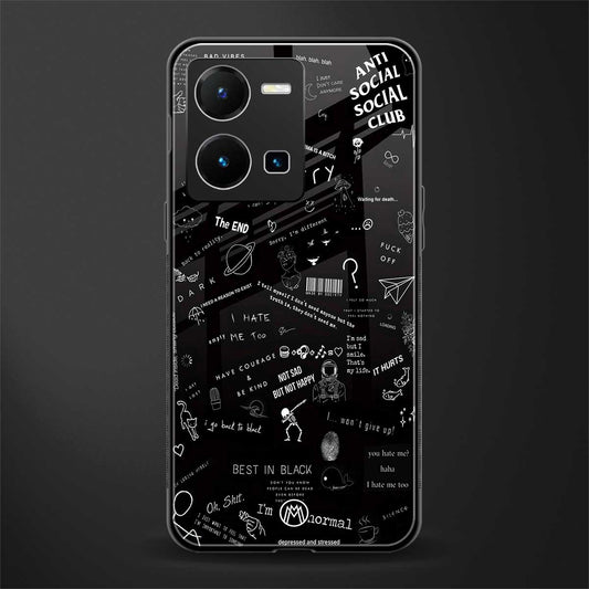 minimalistic black aesthetic collage back phone cover | glass case for vivo y35 4g