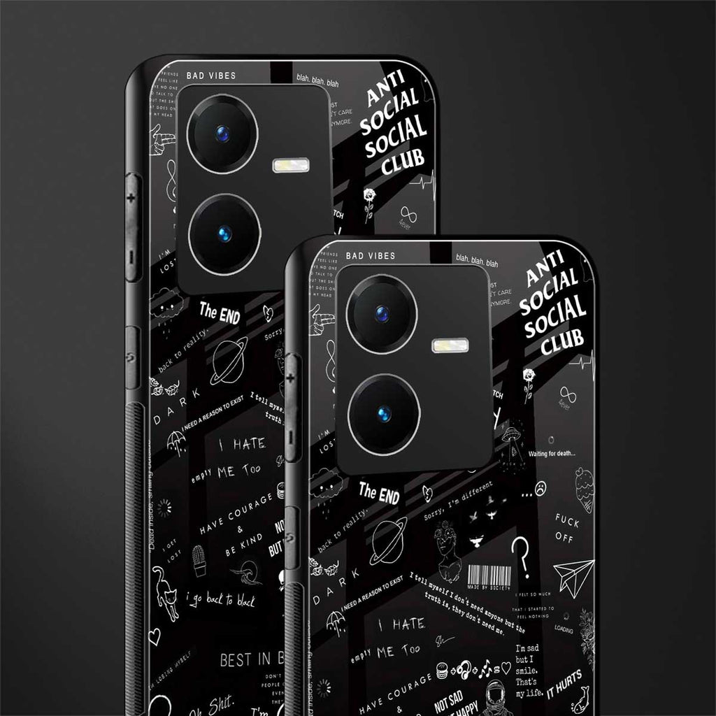 minimalistic black aesthetic collage back phone cover | glass case for vivo y22