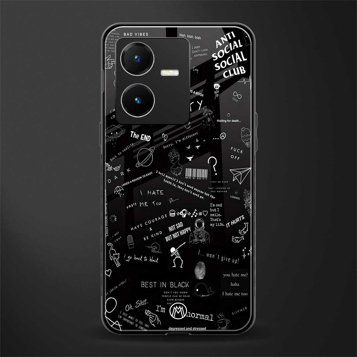 minimalistic black aesthetic collage back phone cover | glass case for vivo y22