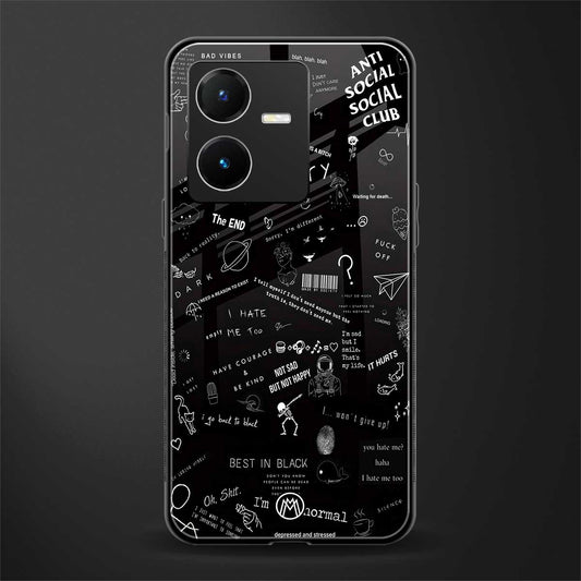 minimalistic black aesthetic collage back phone cover | glass case for vivo y22