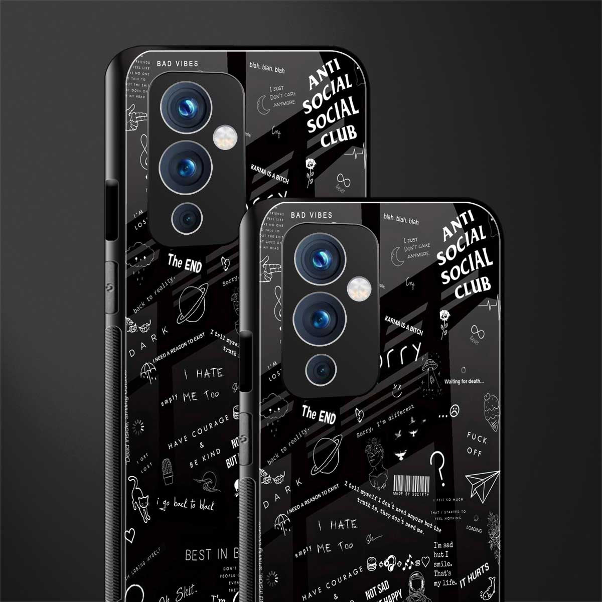 minimalistic black aesthetic collage back phone cover | glass case for oneplus 9
