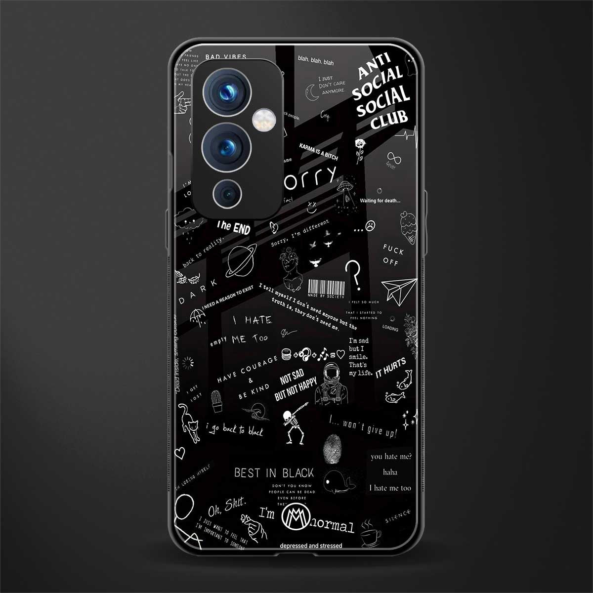 minimalistic black aesthetic collage back phone cover | glass case for oneplus 9