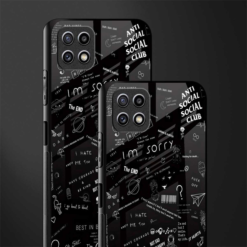 minimalistic black aesthetic collage back phone cover | glass case for samsung galaxy f42