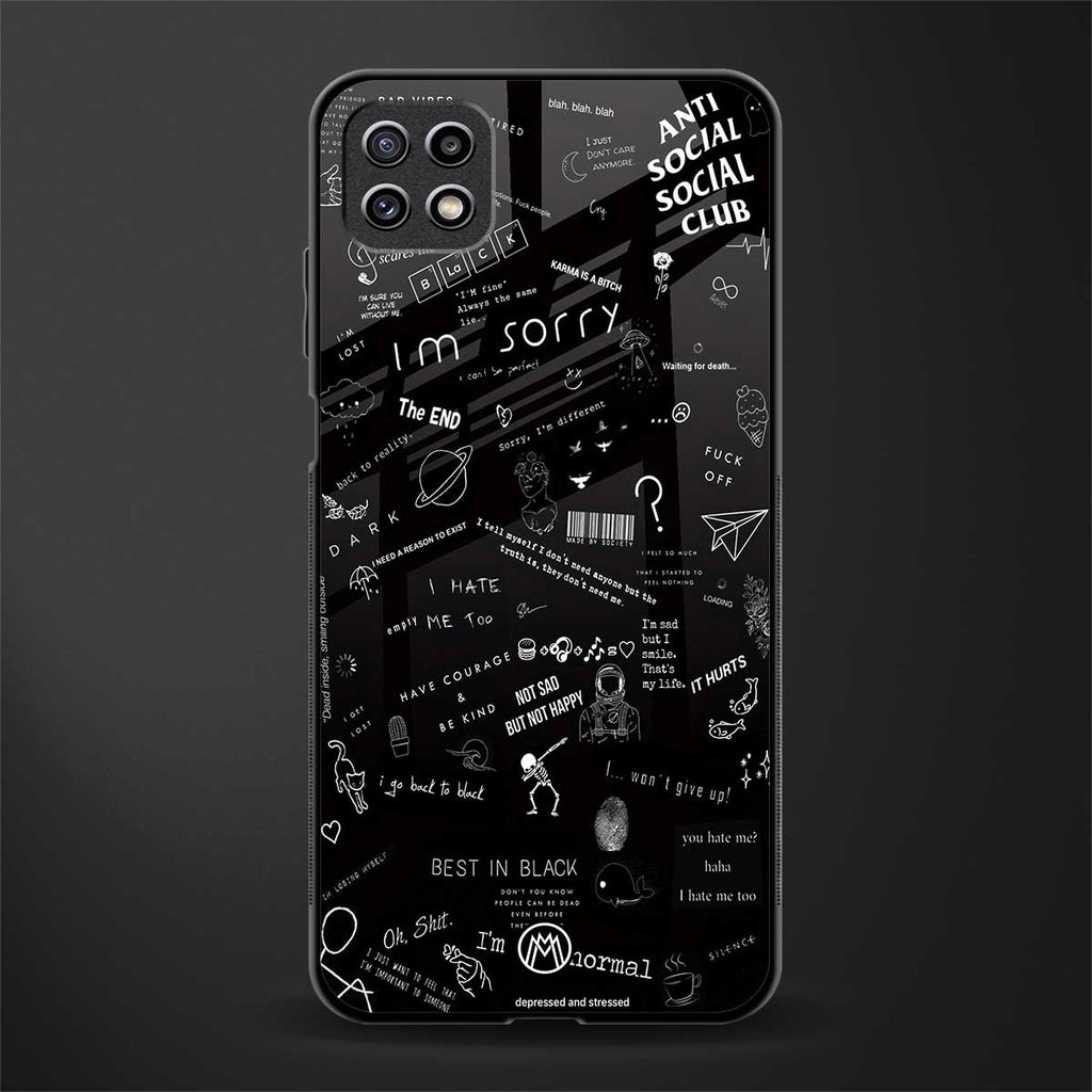 minimalistic black aesthetic collage back phone cover | glass case for samsung galaxy f42