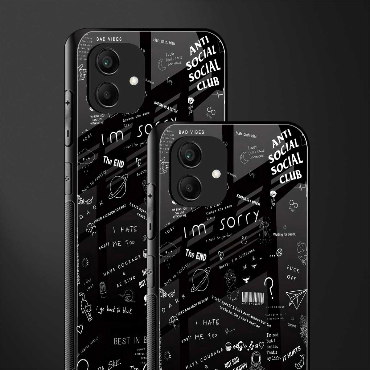 minimalistic black aesthetic collage back phone cover | glass case for samsung galaxy a04