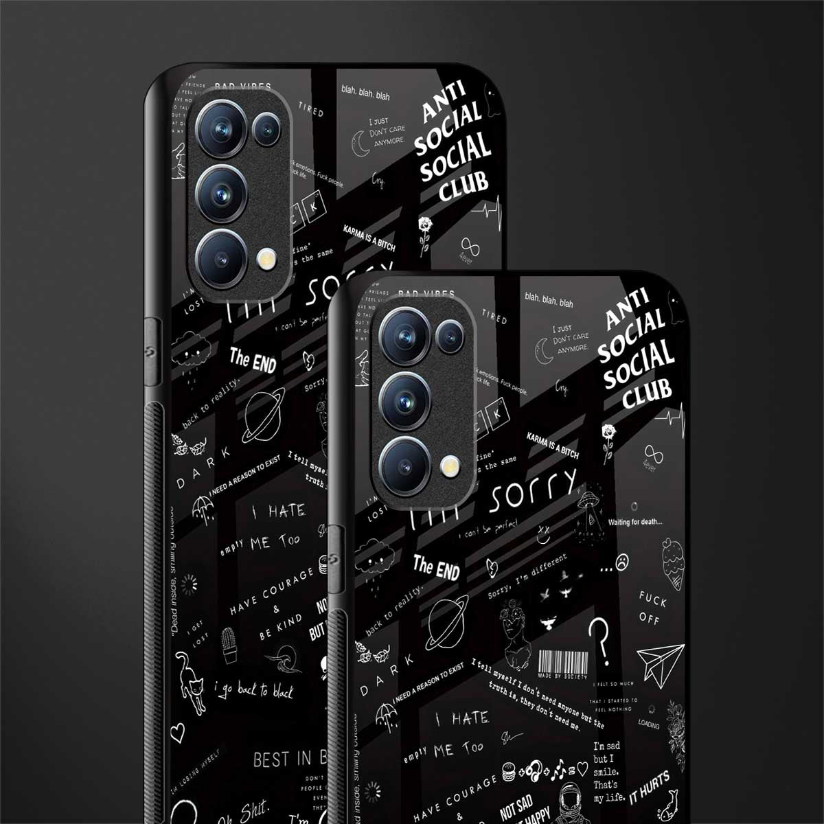 minimalistic black aesthetic collage back phone cover | glass case for oppo reno 5