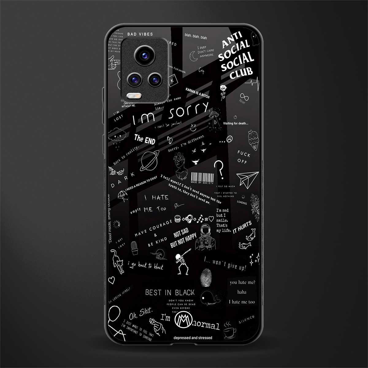 minimalistic black aesthetic collage back phone cover | glass case for vivo v21e 4g