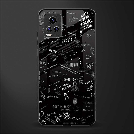 minimalistic black aesthetic collage back phone cover | glass case for vivo v21e 4g