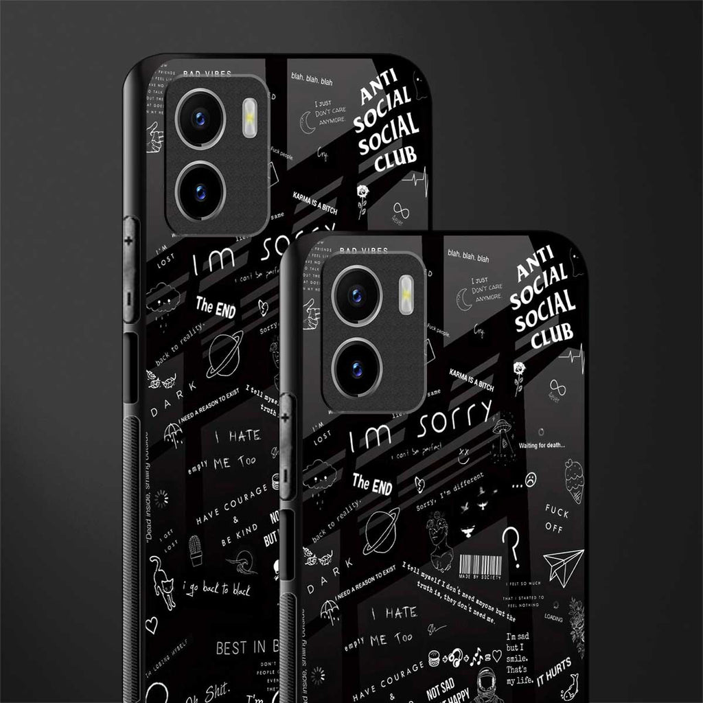 minimalistic black aesthetic collage back phone cover | glass case for vivo y72