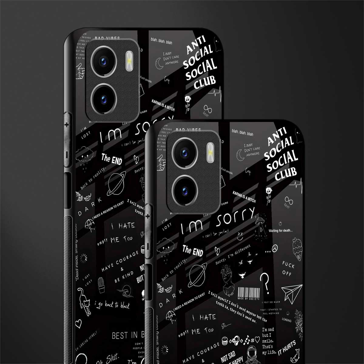 minimalistic black aesthetic collage back phone cover | glass case for vivo y72