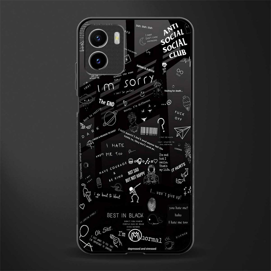 minimalistic black aesthetic collage back phone cover | glass case for vivo y72