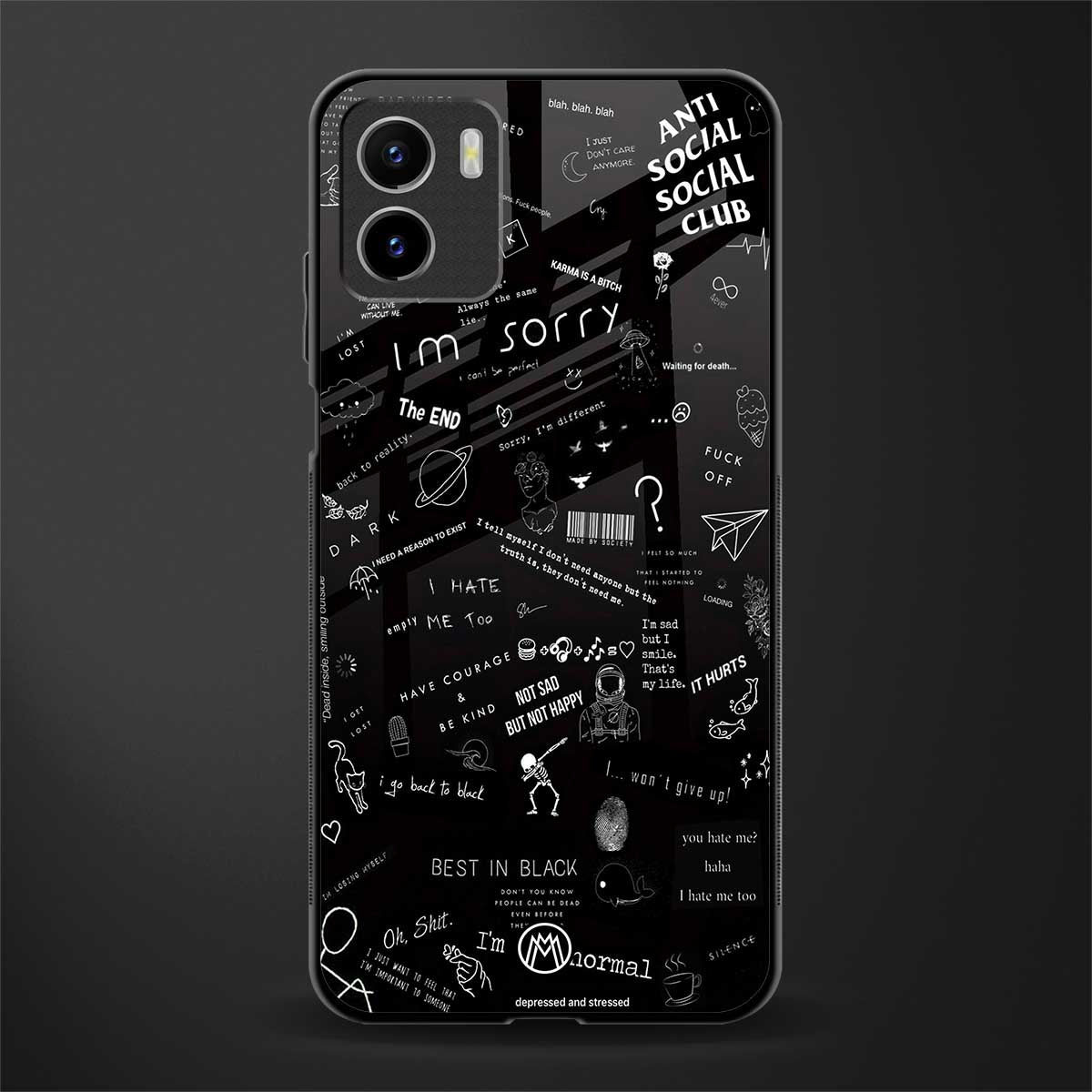 minimalistic black aesthetic collage back phone cover | glass case for vivo y72