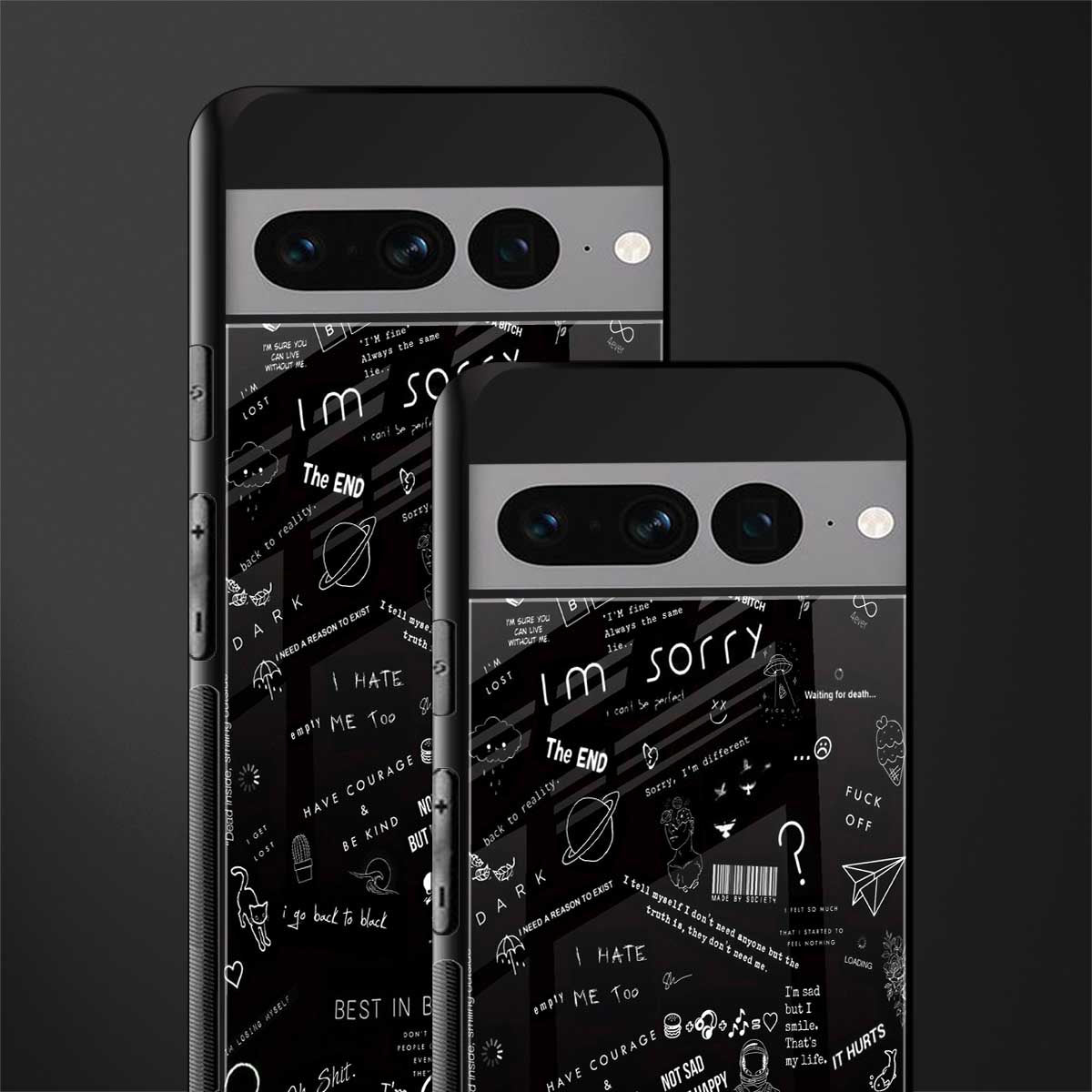 minimalistic black aesthetic collage back phone cover | glass case for google pixel 7 pro