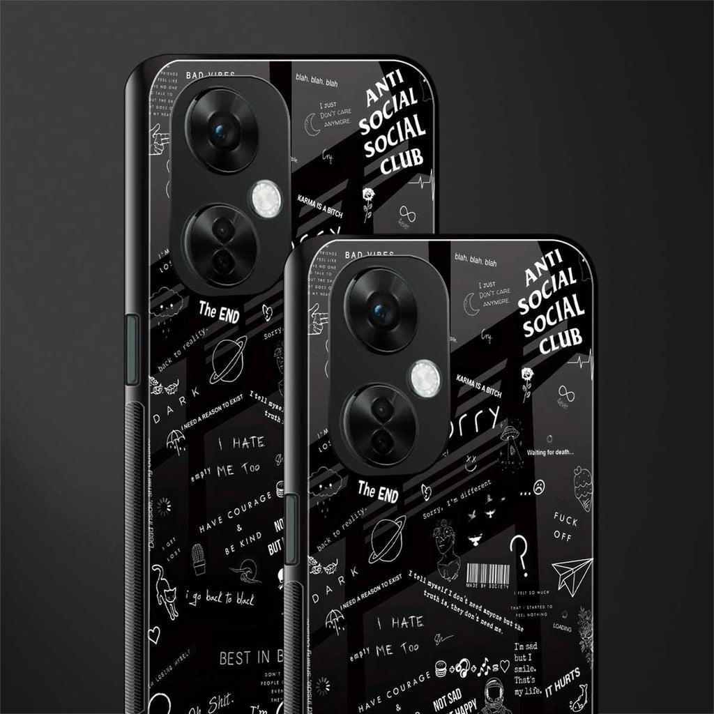 minimalistic black aesthetic collage back phone cover | glass case for oneplus nord ce 3 lite