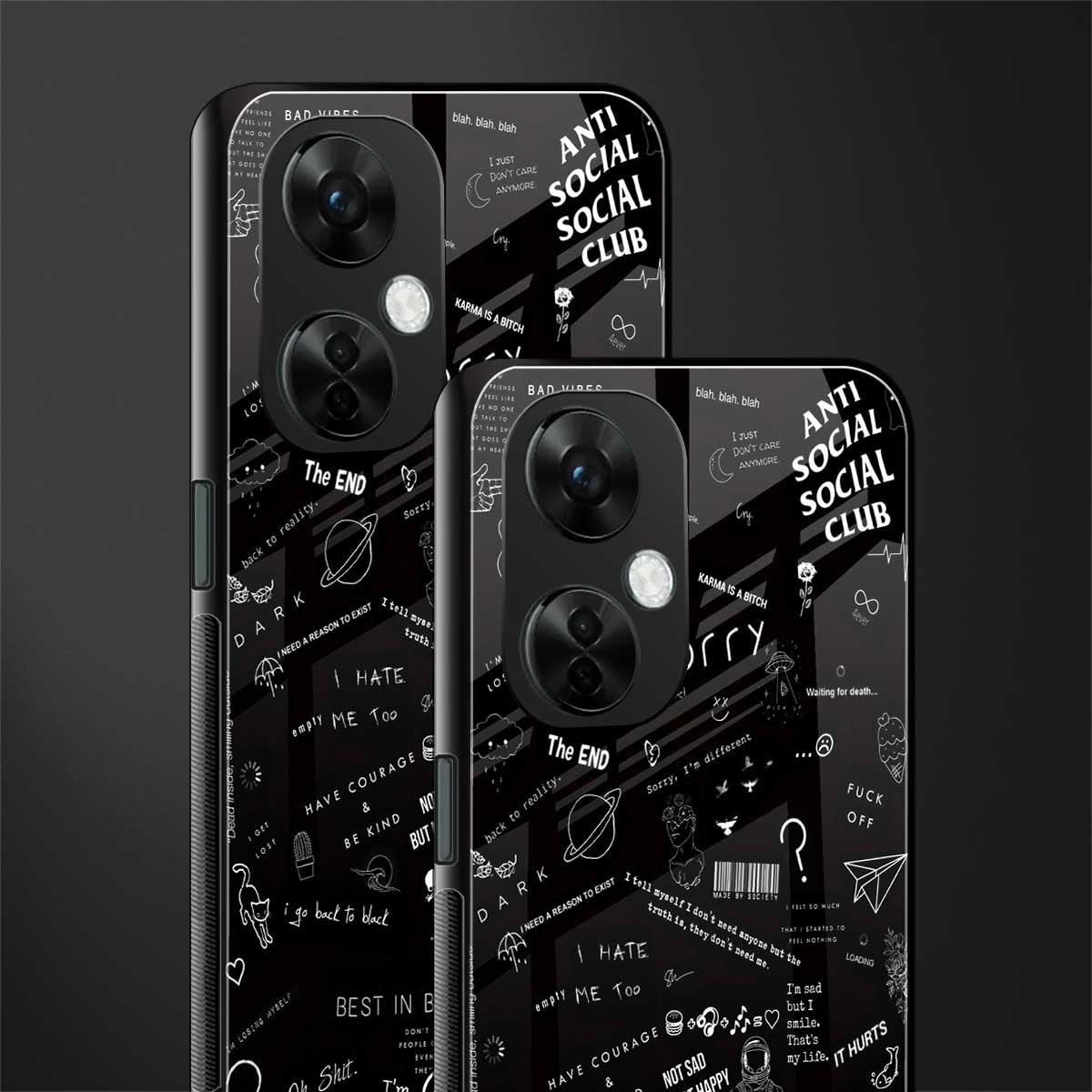 minimalistic black aesthetic collage back phone cover | glass case for oneplus nord ce 3 lite