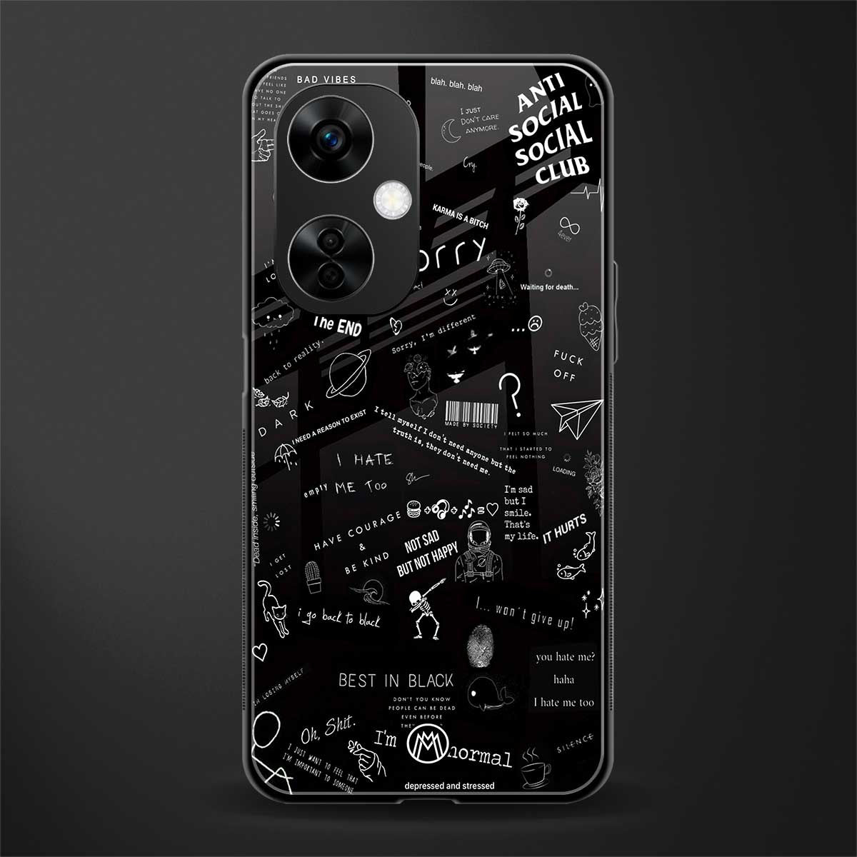 minimalistic black aesthetic collage back phone cover | glass case for oneplus nord ce 3 lite