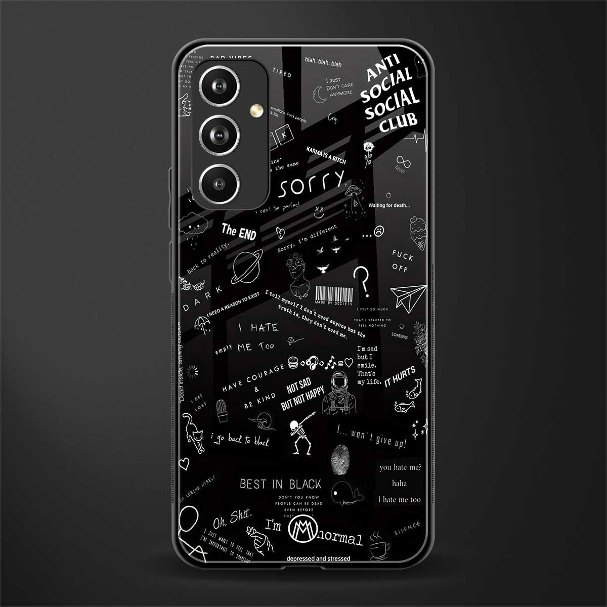 minimalistic black aesthetic collage back phone cover | glass case for samsung galaxy a54 5g