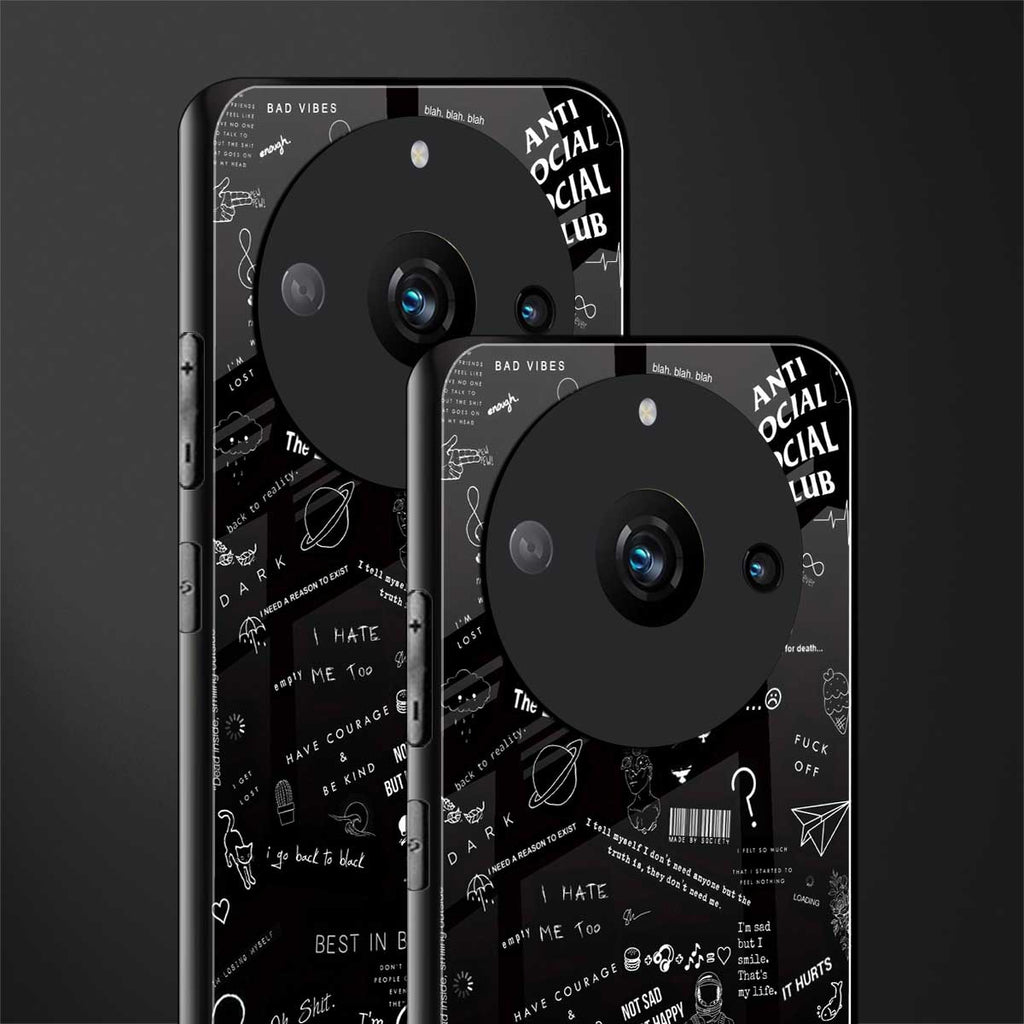minimalistic black aesthetic collage back phone cover | glass case for realme 11 pro 5g
