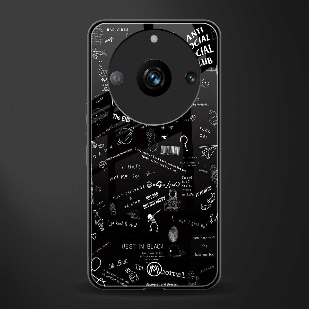 minimalistic black aesthetic collage back phone cover | glass case for realme 11 pro 5g