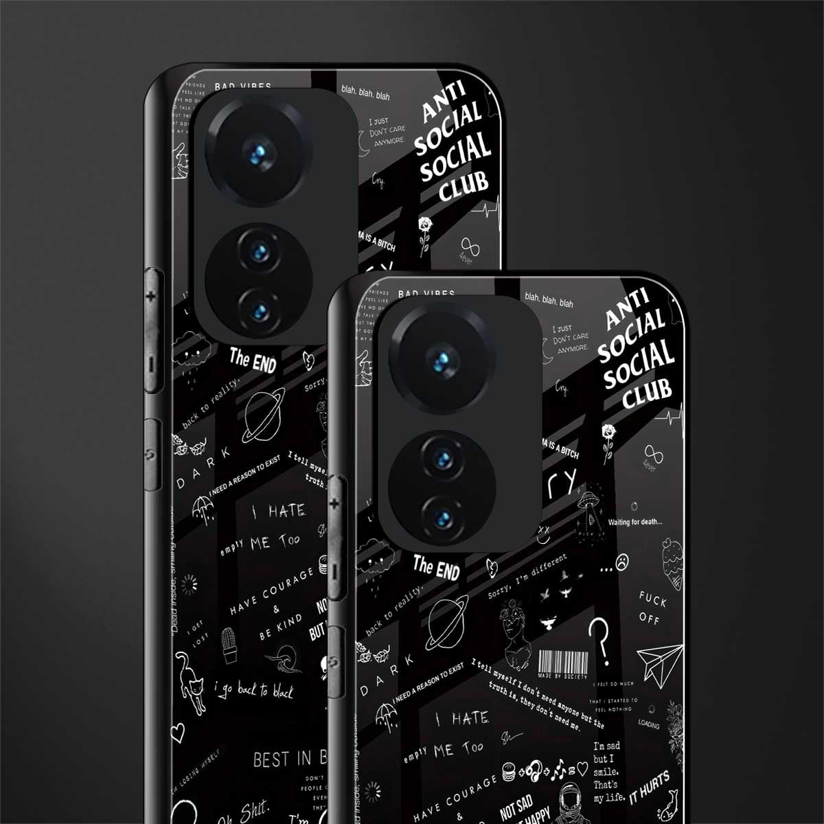 minimalistic black aesthetic collage back phone cover | glass case for vivo t1 44w 4g